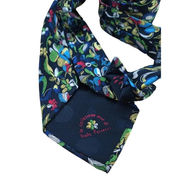 RARE ITALO FERRETTI COLLEZIONE ARTE Black Art Silk Tie HM ITALY 60”/ 4" EC - Picture 5 of 6